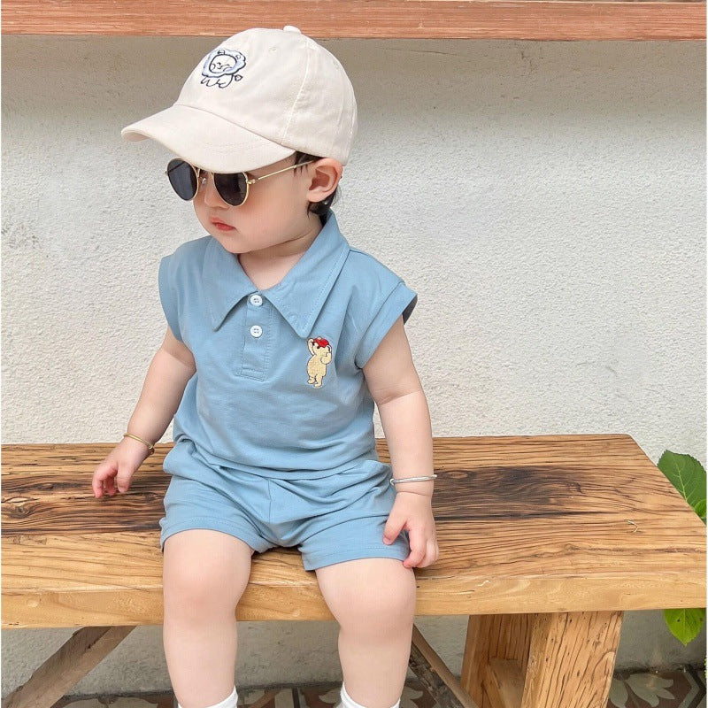 Boy Sleeveless Tank Top Shorts Two-piece Loose Thin Breathable Cotton Children's Suit
