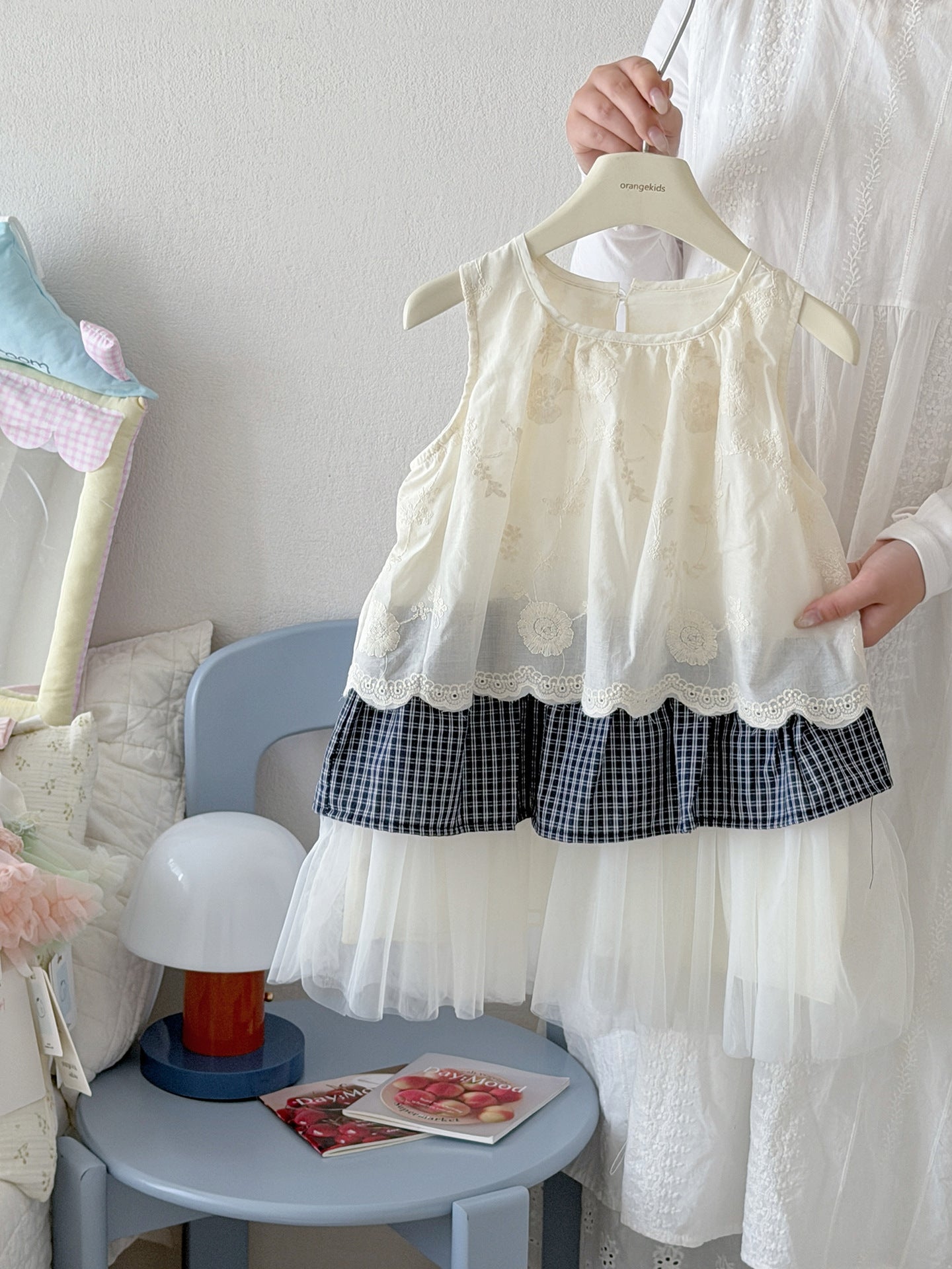 Korean Style Summer Suit Cotton Embroidered Sleeveless Top Children's Dress