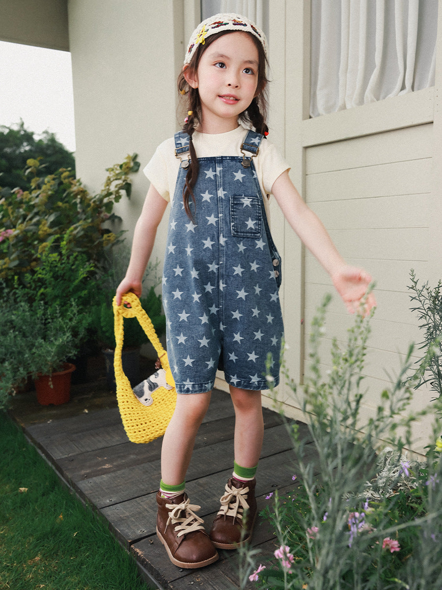 Overalls Summer Mountain Pure Retro Printed Denim Children's Pants