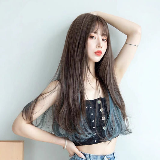 Hair Temperament Highlight Straight Hanging Ear Dyeing Natural Realistic Rinka Wig Long Curls
