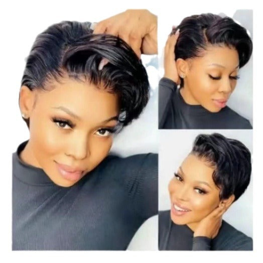 Women's African Black Handsome Head Chemical Fiber Wig Short Straight Hair