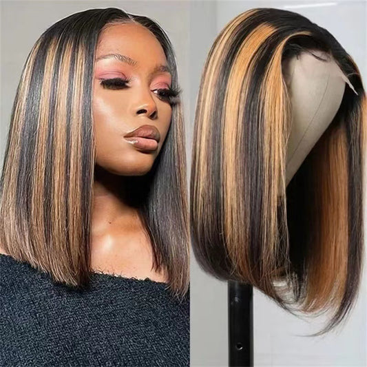 Women's Mid-length Brown Gradient Chemical Fiber Rose Wig Short Straight Hair