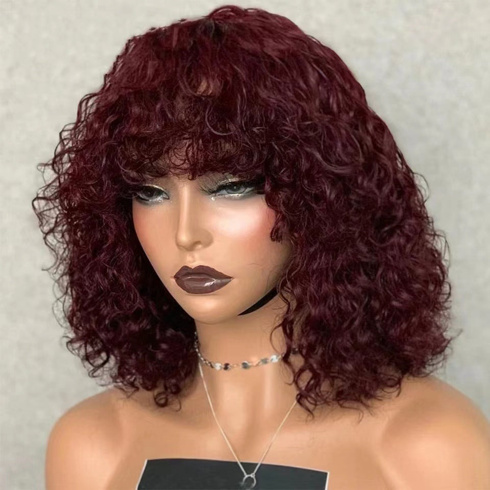 Women's Sheath African Small Full Gradient Color Wig Short Curly Hair