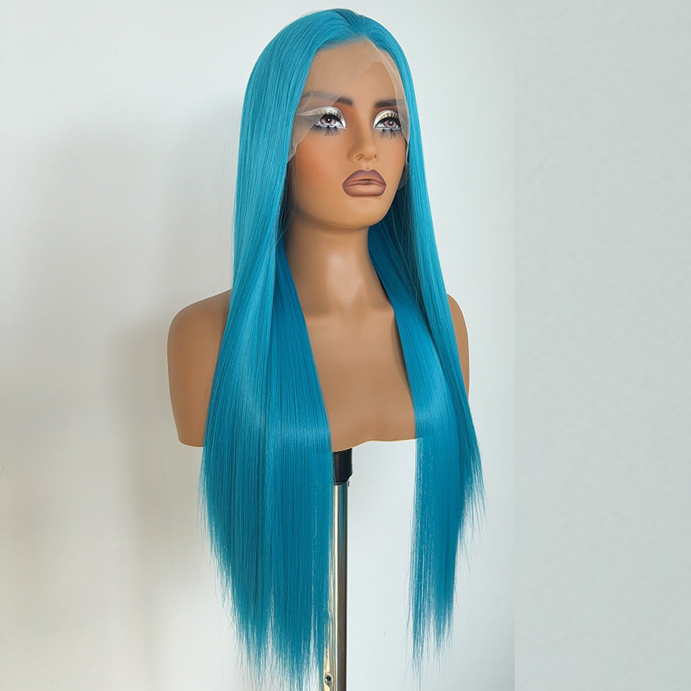 Chemical Fiber Hair Hand Crocheting Front Lace Gemstone Green Whole Long Straight Wig