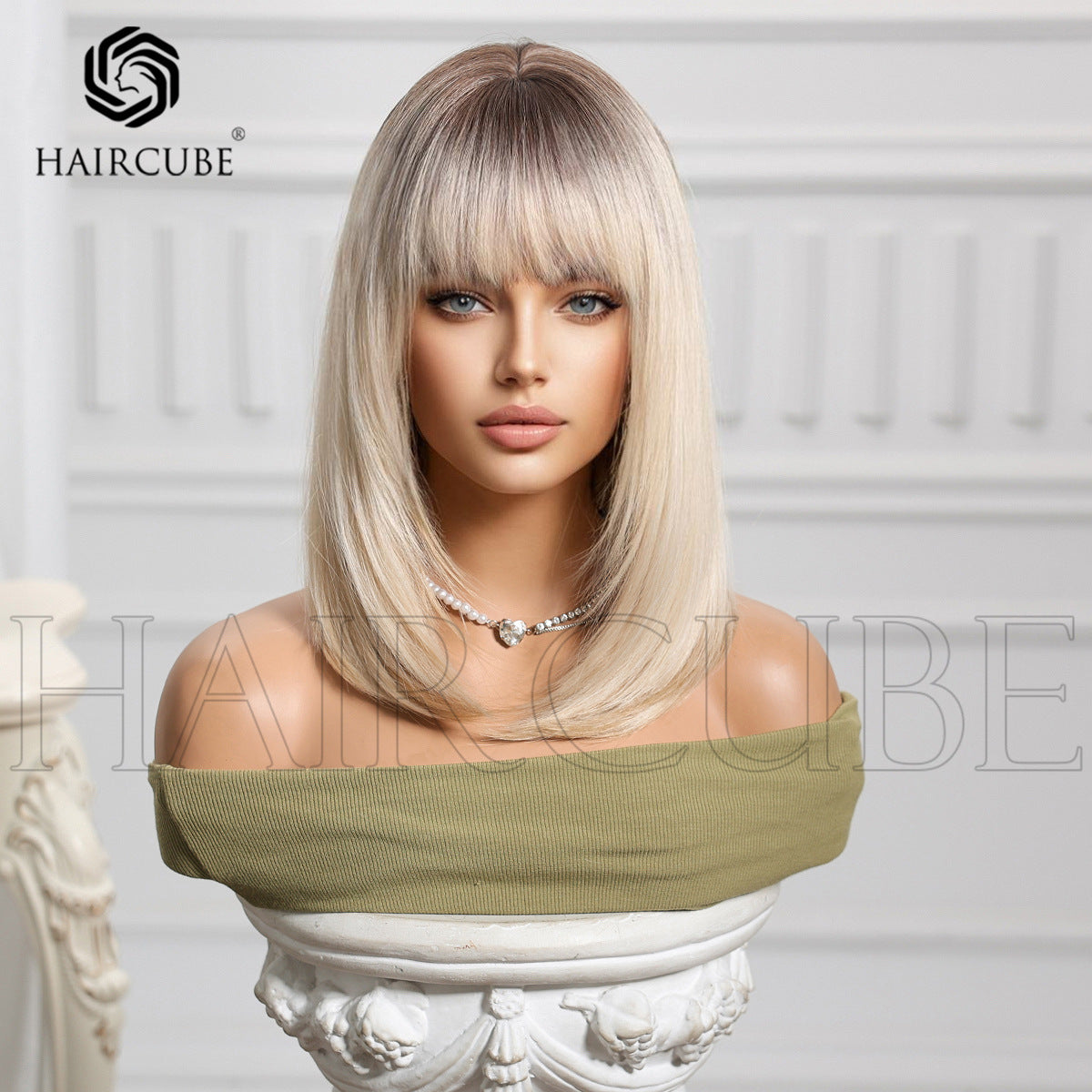 Halloween Preppy Style White Gold Color Gradient Wig Short Straight Hair