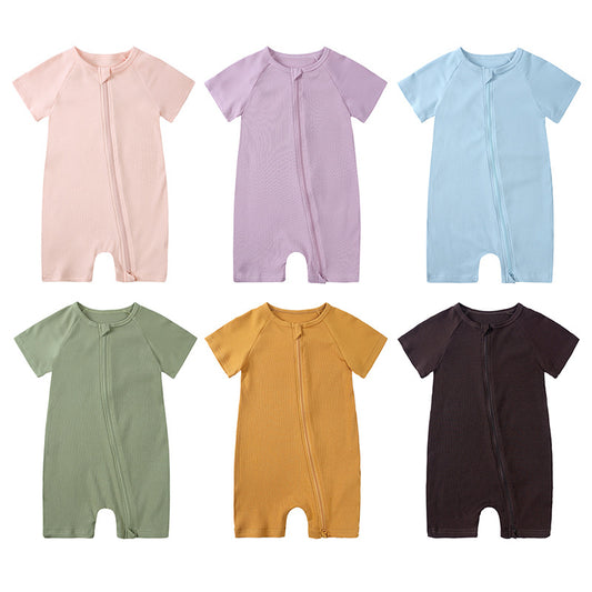 Women's & Men's Babies Summer Sunken Stripe Short Sleeved Kazakhstan Born Jumpsuits Bamboo Jumpsuit, Climbing Suit