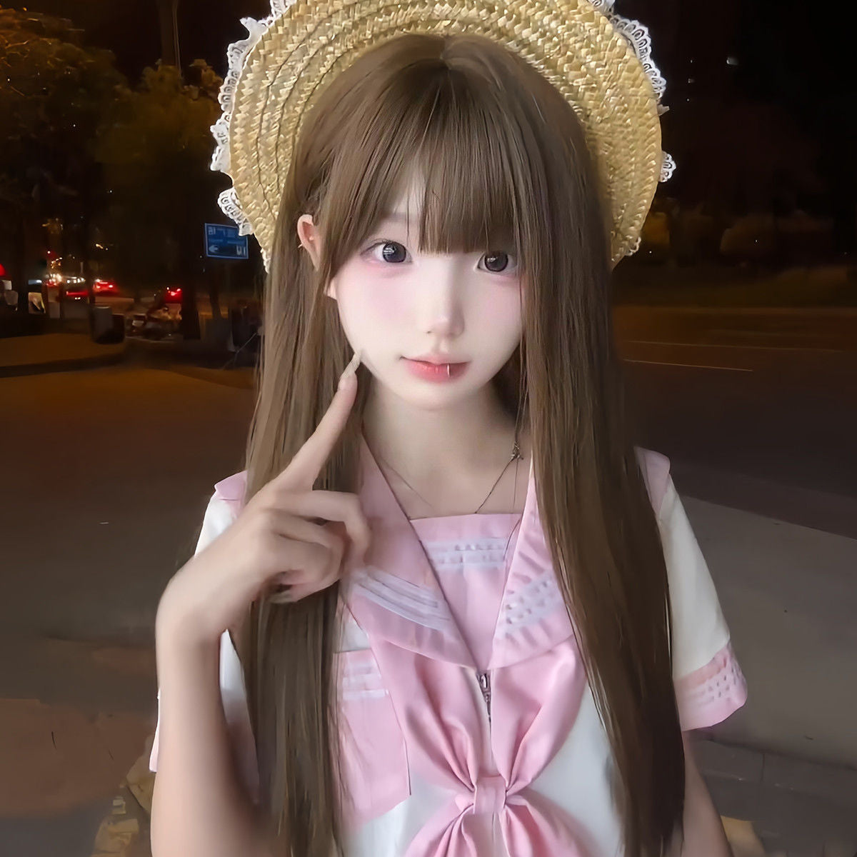 Women's Luo Cold Brown Hair Elegant Sweet Waist Air Bangs Long Straight Wig