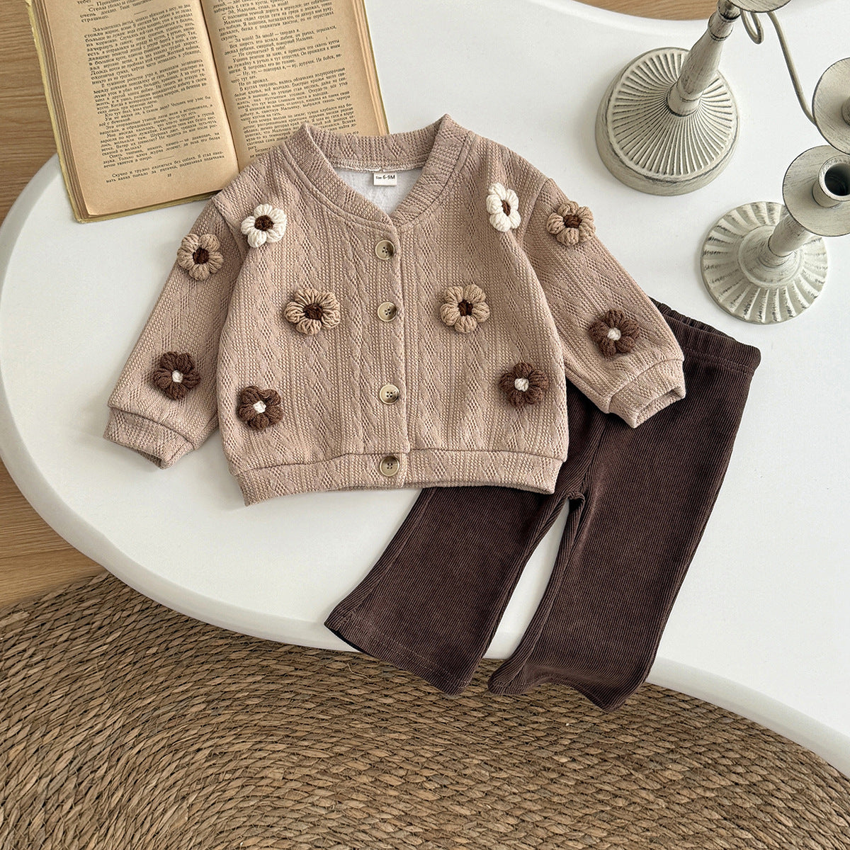 Flower Knitted Cardigan Korean Handmade Small Sweater Bootleg Children's Suit