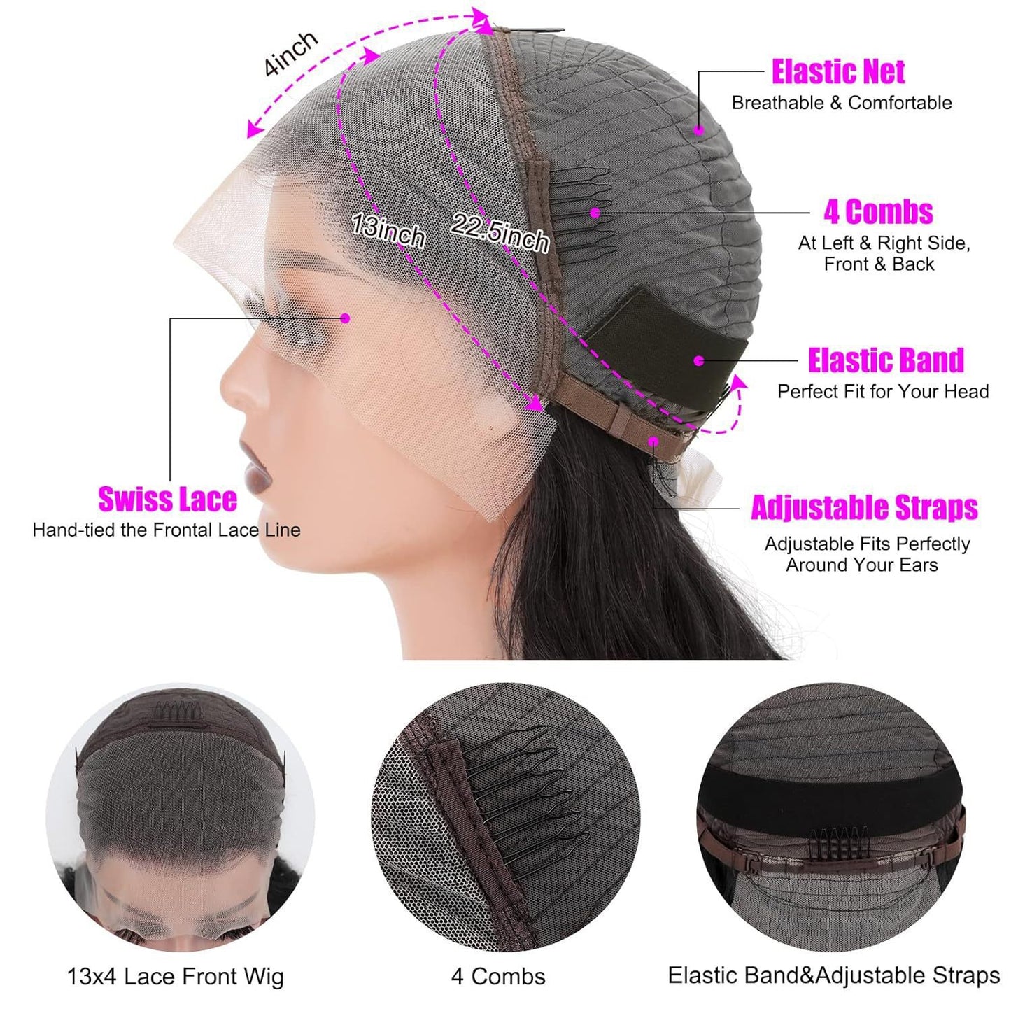 Head Cover Female Black Fluffy Long Real Hair Wig
