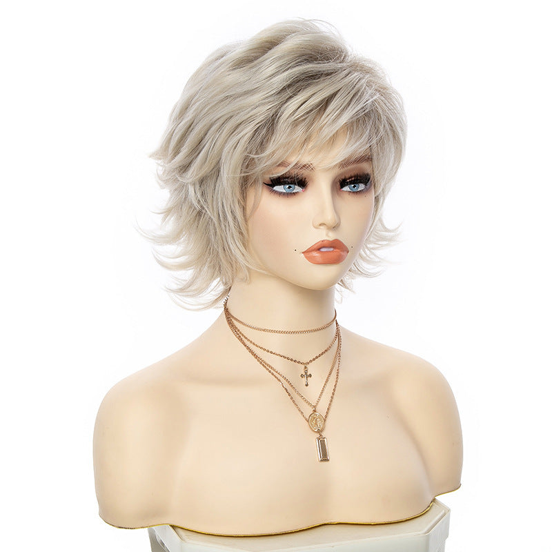 Women's Synthetic Wigs Gradient Golden Back Curly Wig Short Straight Hair