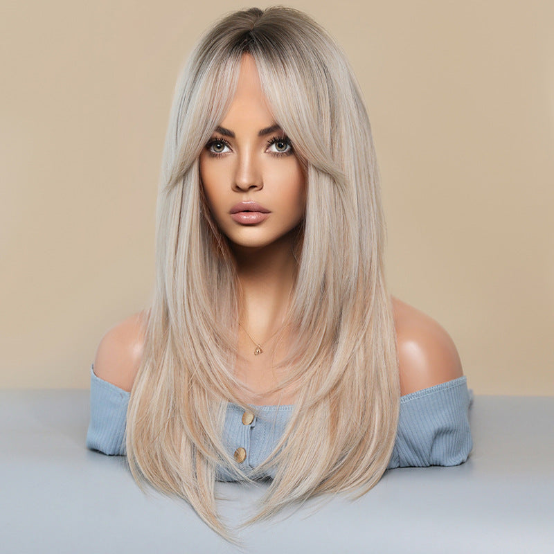 Women's Hair Mid-length Full Top Golden Long-hair Long Straight Wig