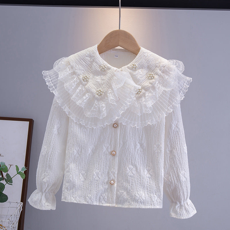 Doll Collar Chiffon Lace Clothing Autumn Design Sense Small Ocean Children's Shirt