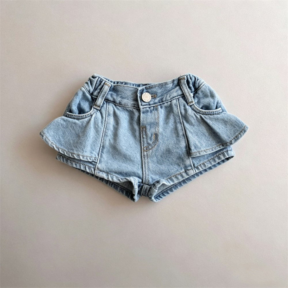 Denim Shorts Korean Style Solid Color Floral Cute Western Anti Children's Pants