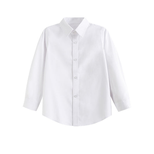Children's White Long-sleeved Cotton Primary School Uniform Middle Children's Shirt