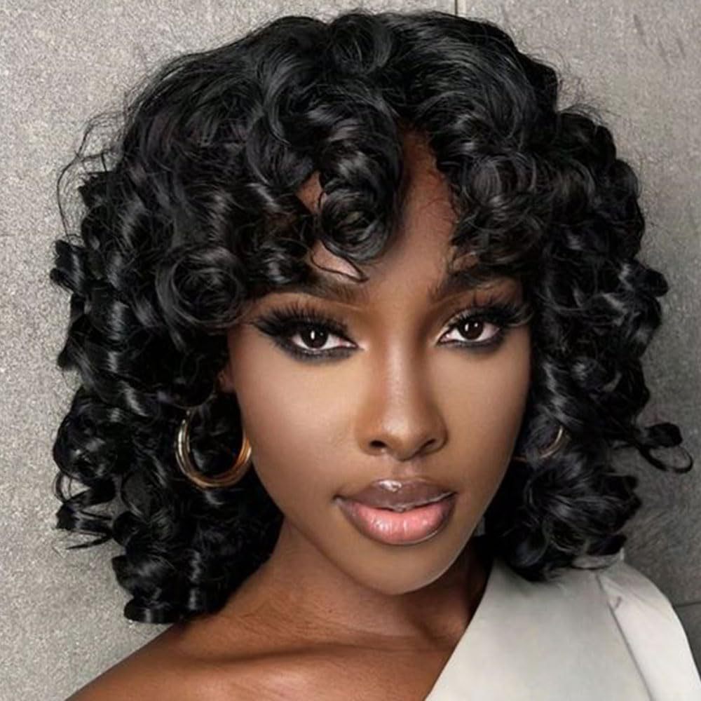 Wigs With Small Black Afro Fluffy Chemical Fiber Head Wig Short Curly Hair