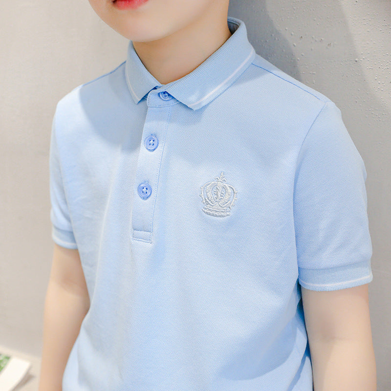 Children's Summer Korean Style Short-sleeved Medium Big Cotton Shirt Polo Children's T-shirt