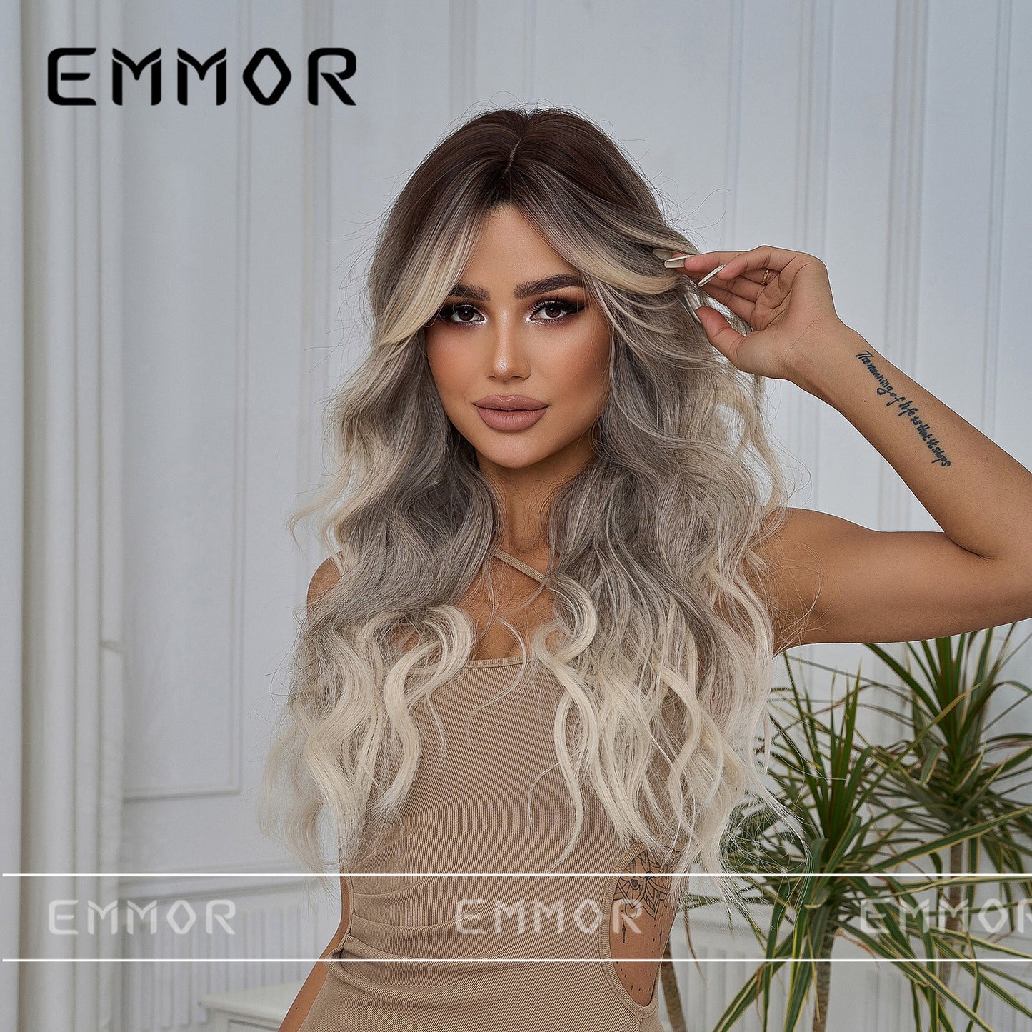 Big Wave Female Bangs Black Gradient Gray Curly Wig Long Curls
