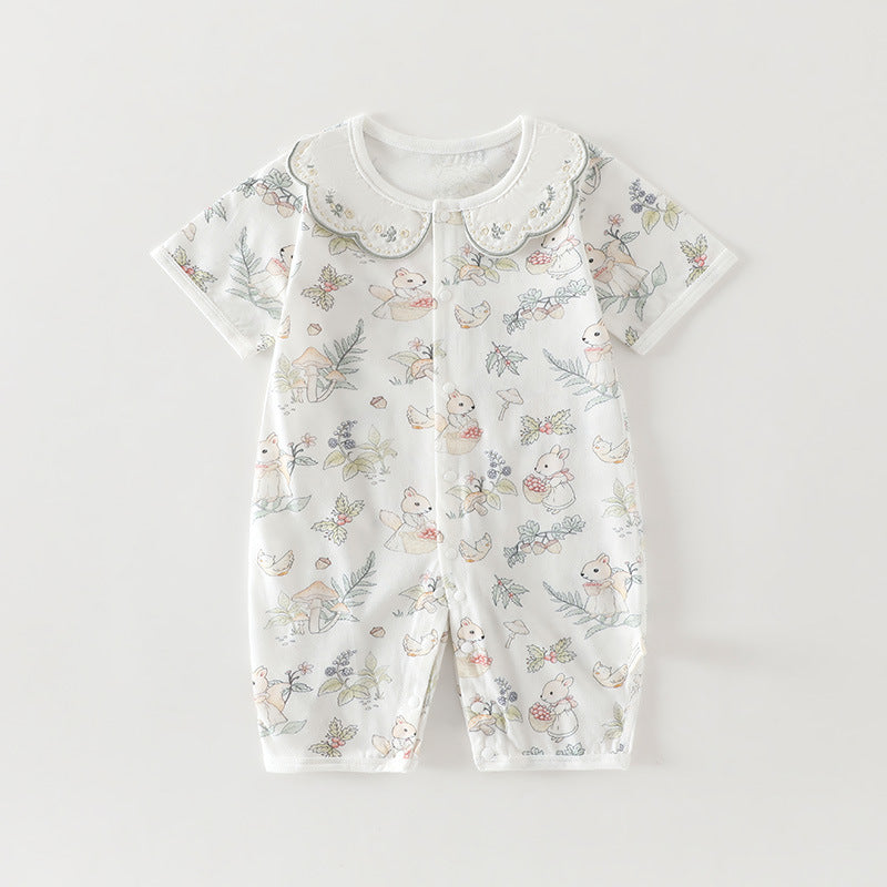 Summer Pure Cotton Class Boneless Short Sleeve Rompers Air Conditioning Jumpsuit, Climbing Suit