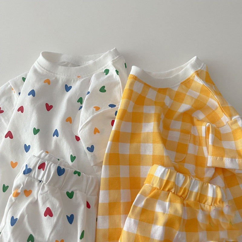 Refreshing Cotton Short Sleeve Summer Love Children's Suit