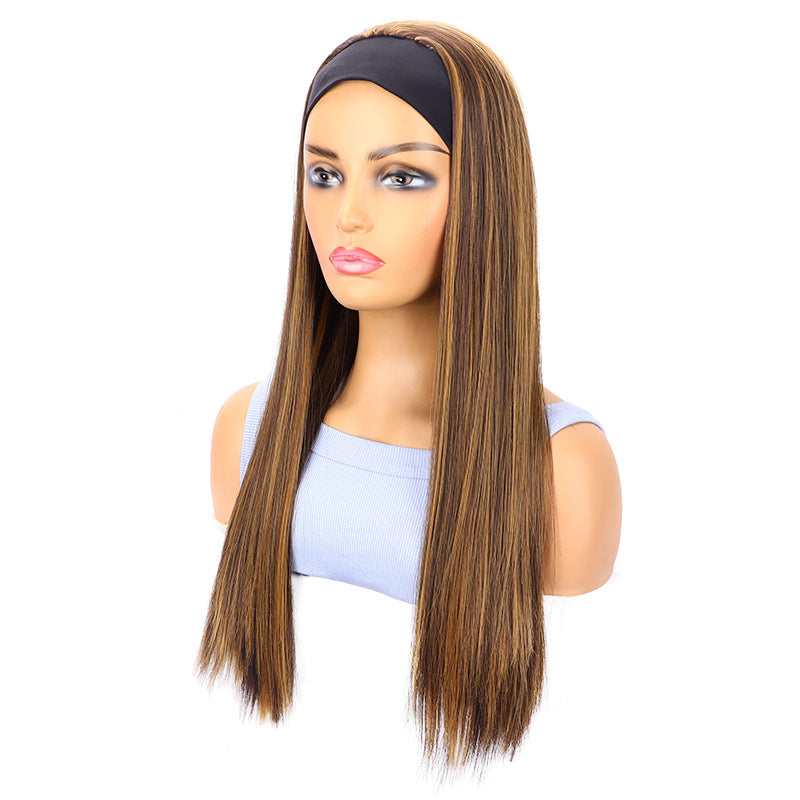 Women's Brown Mixed Color Hair Ice Ribbon Long Straight Wig
