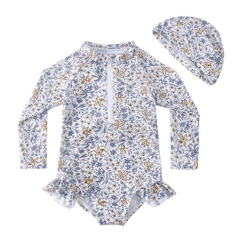 Children's Summer Swimsuit One-piece Long Sleeves Sun Protection Beach Vacation Jumpsuit, Climbing Suit