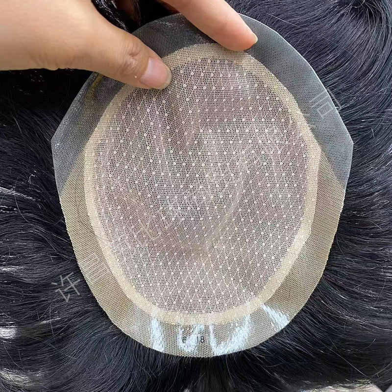 Men's Real Hair Hand-woven Set Double Hand Needle Forehead Invisible Biological Men's Wig
