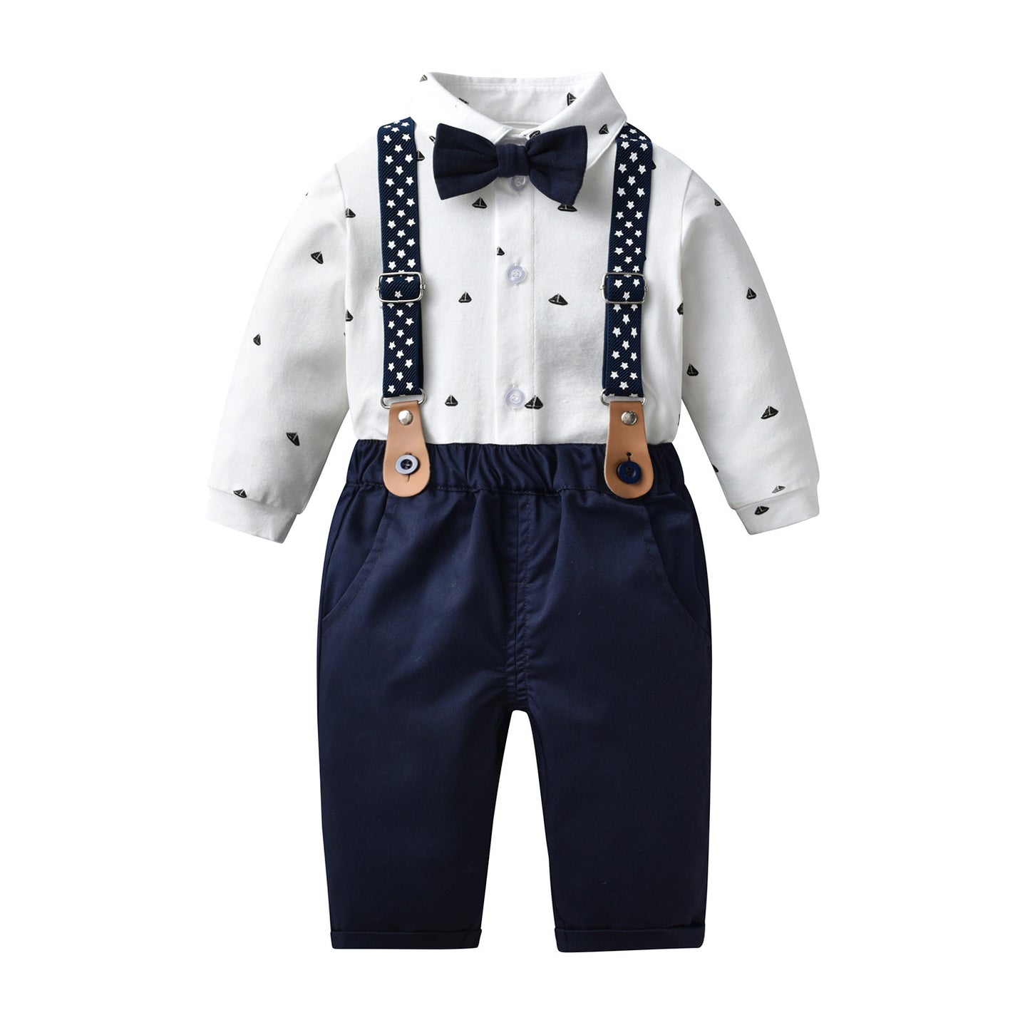 Summer Boy Gentleman Two-piece Infant Banquet Dress Bow Tie Suspender Children's Suit