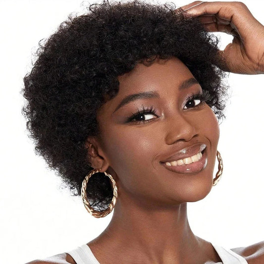 Trendy Creative Human Afro Curly Short Real Hair Wig