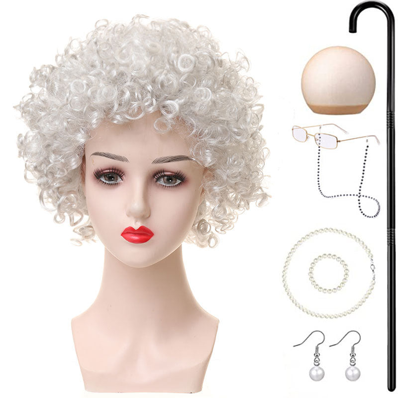 Grandma Gray Old Lady Holiday Dress Up Cos Wig