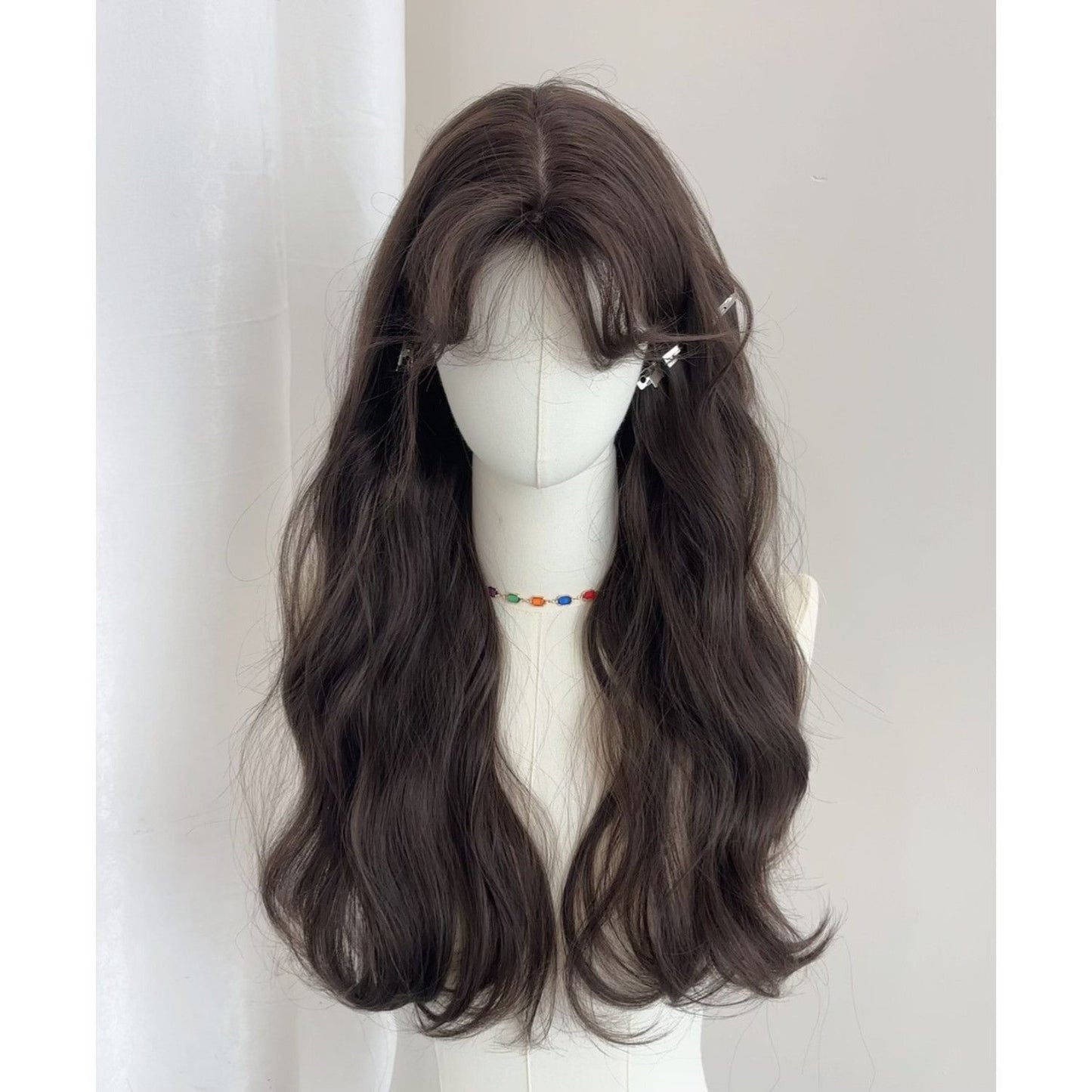 Women's Korean Style Small Curls Long Mid-length Bangs Simulation Real Hair Wig