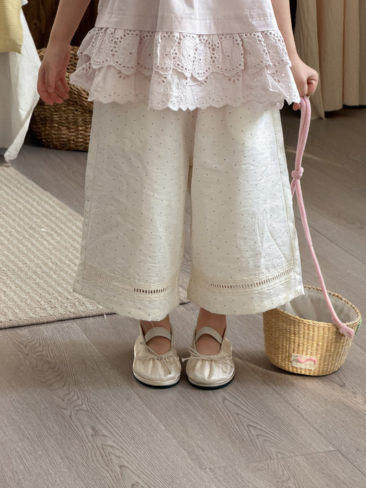 Women's Style Polka Dot Stitching Lace Cropped Straight Summer Loose Western Children's Pants