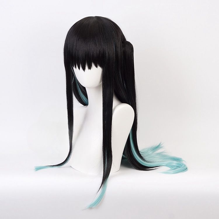 Transparent Black Gradient Color Matching Long Hair Double Ponytail Jaws Cos Wig