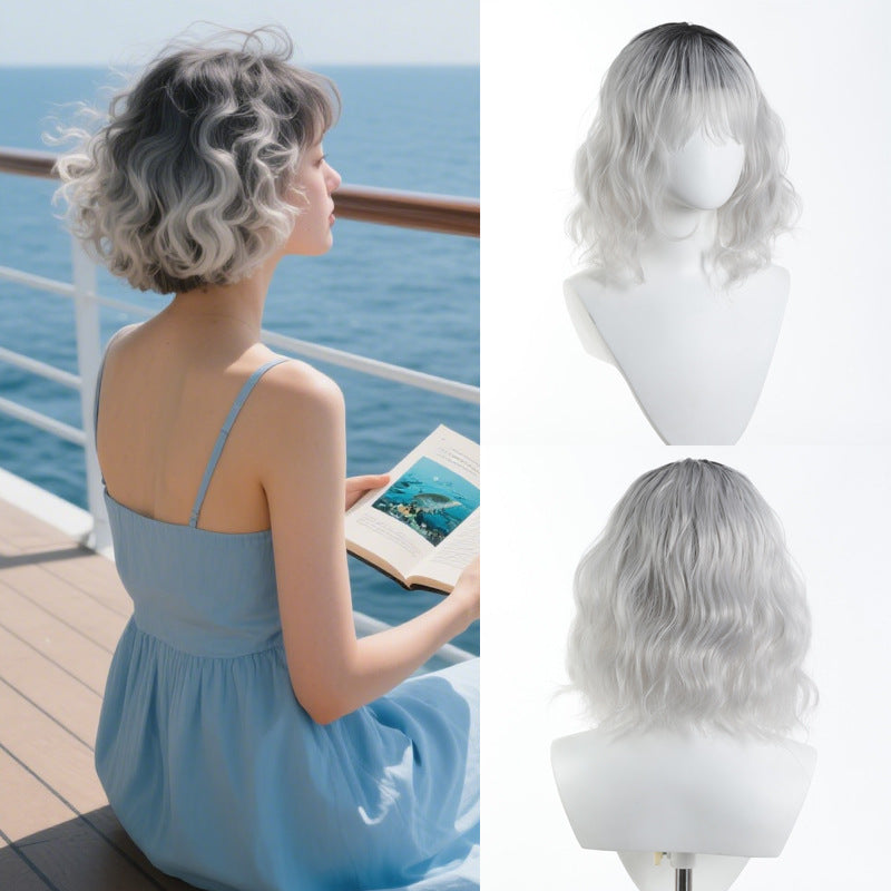 Micro Roll White Short Hair Rose Net Egg Gradient Daily Other Wig