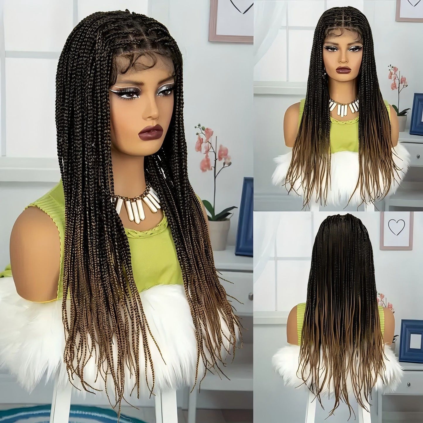 Braid Head Cover Full Lace Fake Hand-woven Wig Long Curls