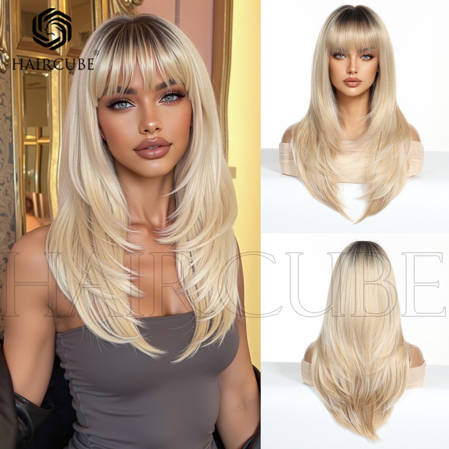 Hair Layered Mechanism Wine Red Festival Atmosphere Long Straight Wig