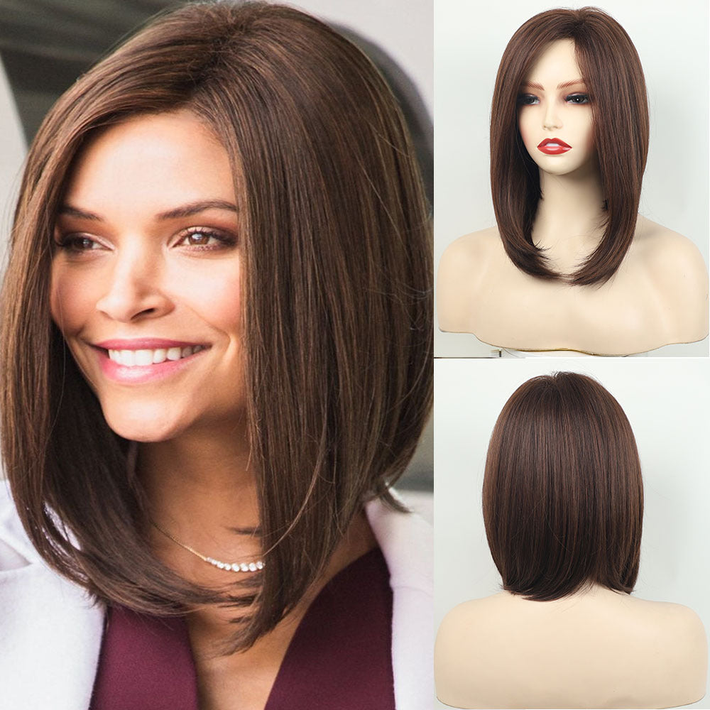 Female Full Head Mid-length Hair Partial Brown Inner Long Straight Wig