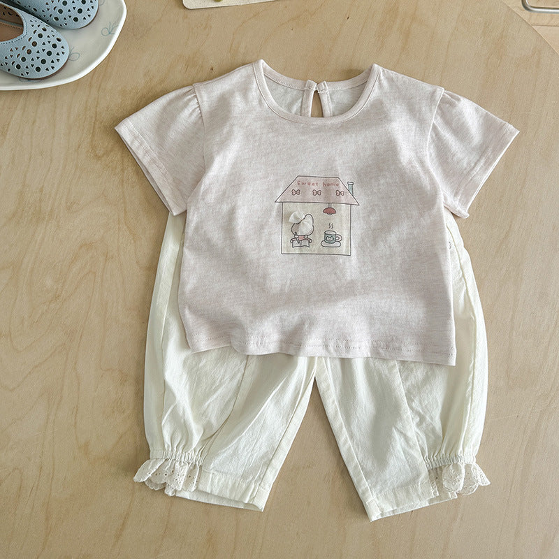 Cotton Thin Summer Cartoon Printed Short-sleeved Infant Outdoor Children's T-shirt