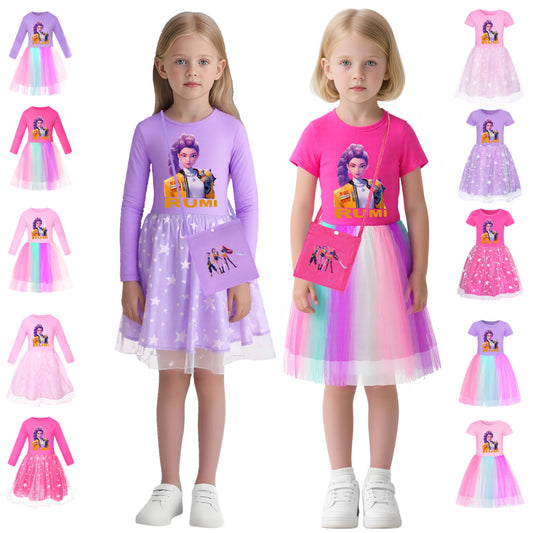 Star Rainbow Lace Summer Big Swing Children's Dress