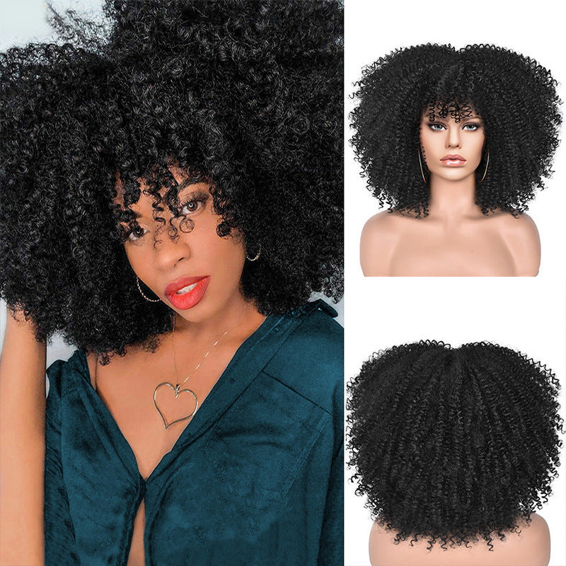 African Small Volume Fluffy Afro Head Cover Wig Short Curly Hair