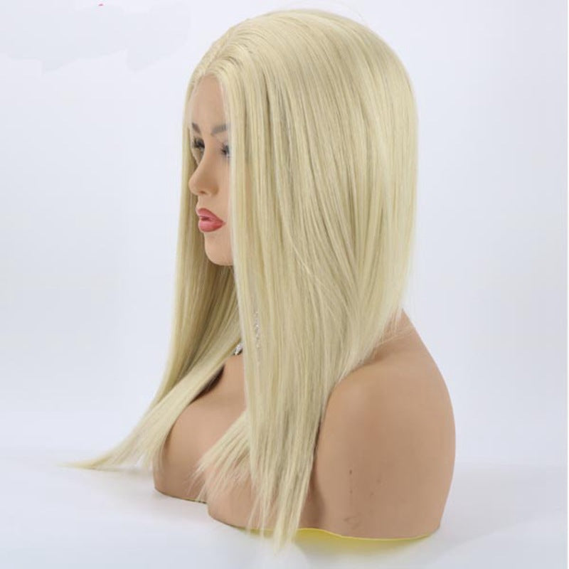 Lace Top Head Cover Black Golden Brown Free Split Long Straight Wig