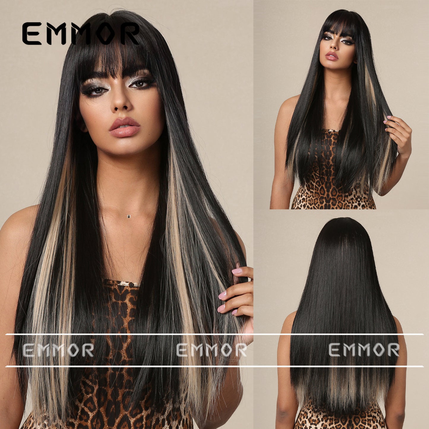 Bangs Champagne Brown Hair Dignified Goddess Chemical Long Straight Wig