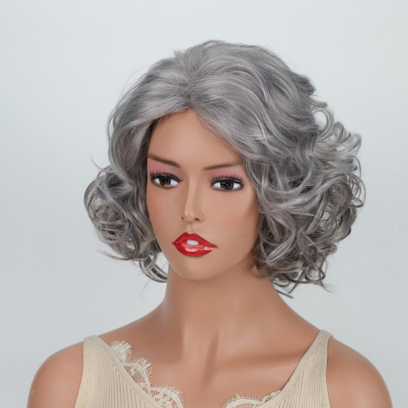 Female Full Head Gray Synthetic Wigs Wig Short Curly Hair