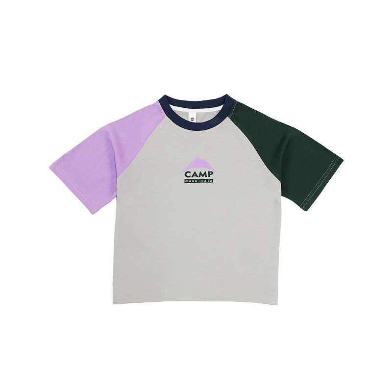 Children's Contrast Color Short-sleeved Summer Cotton Shirt Mountain Children's T-shirt