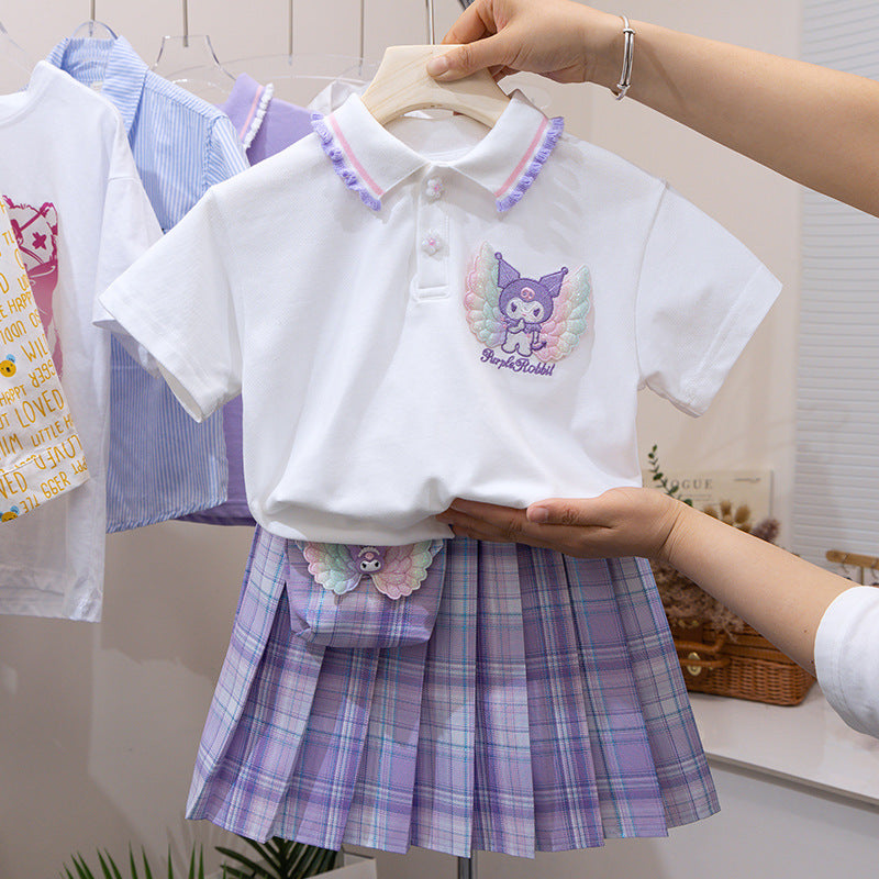Children's Summer Dress Fashionable Clothes Preppy Style Pleated Skirt Children's Suit
