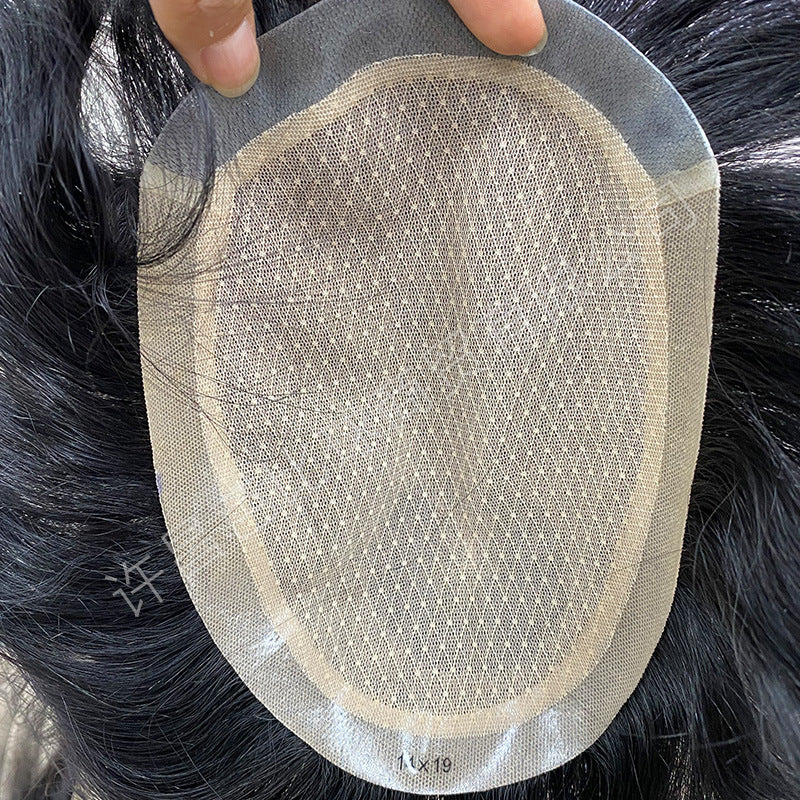 Men's Real Hair Hand-woven Set Double Hand Needle Forehead Invisible Biological Men's Wig