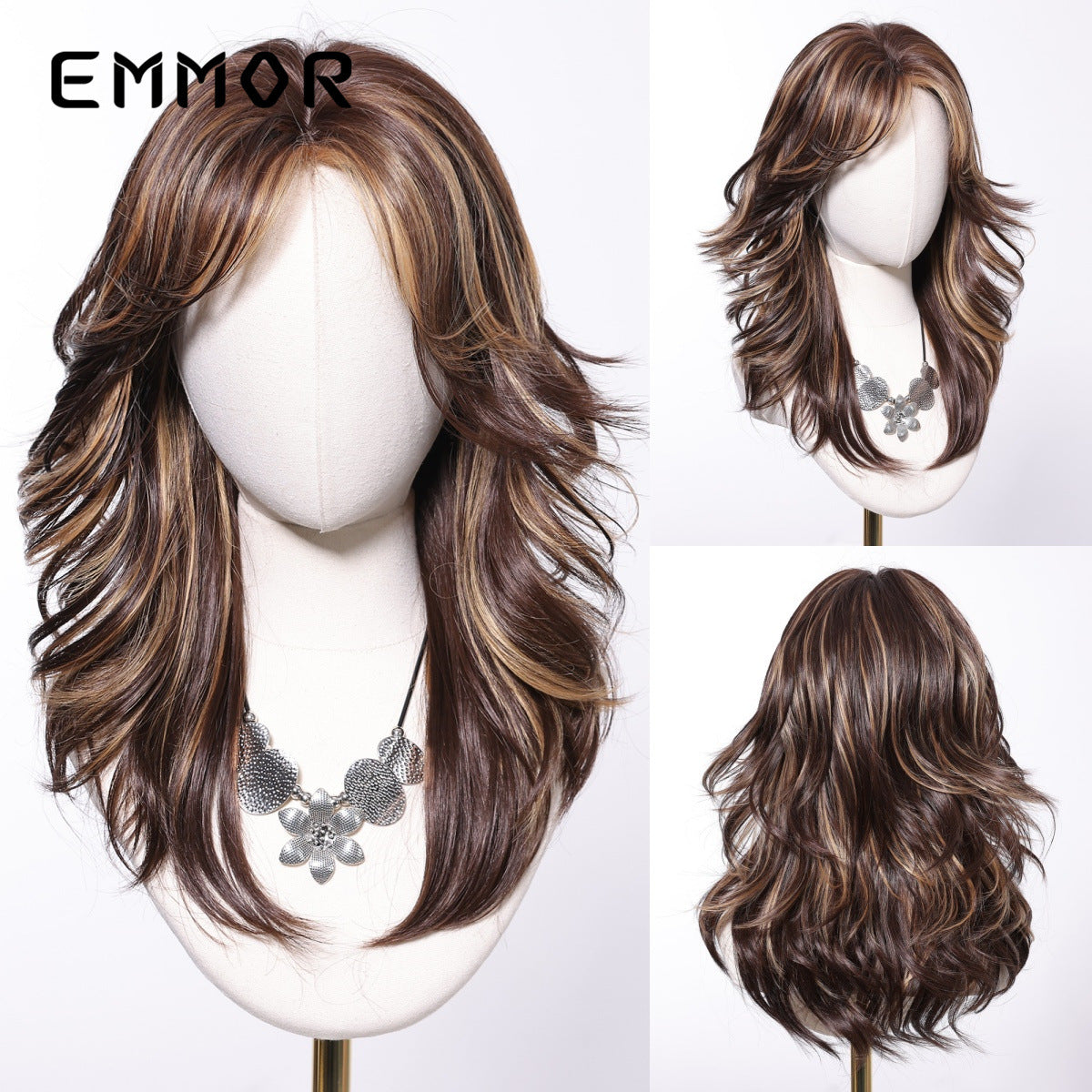 Retro Black Brown Dyed Curly Hair Asian Style Full Wig Long Curls