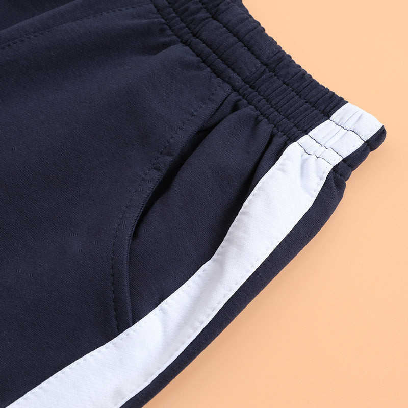 Children's Dark Blue Wide White Bars Boys Business Attire Middle Big Children's Pants