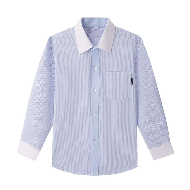 Children's Primary Secondary School Uniform Long-sleeved Cotton British College Style Blue Children's Shirt