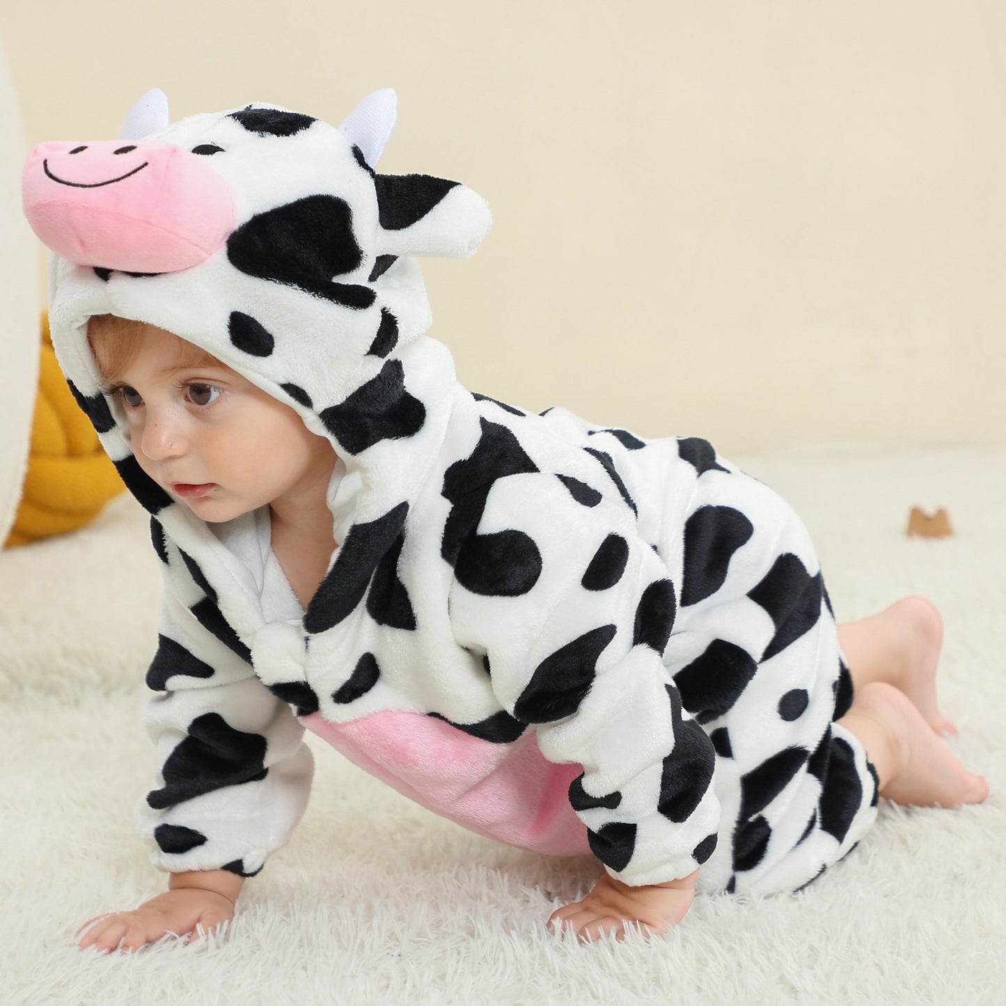 Infant Flannel Animal Jumpsuit Cartoon Hooded Jumpsuit, Climbing Suit