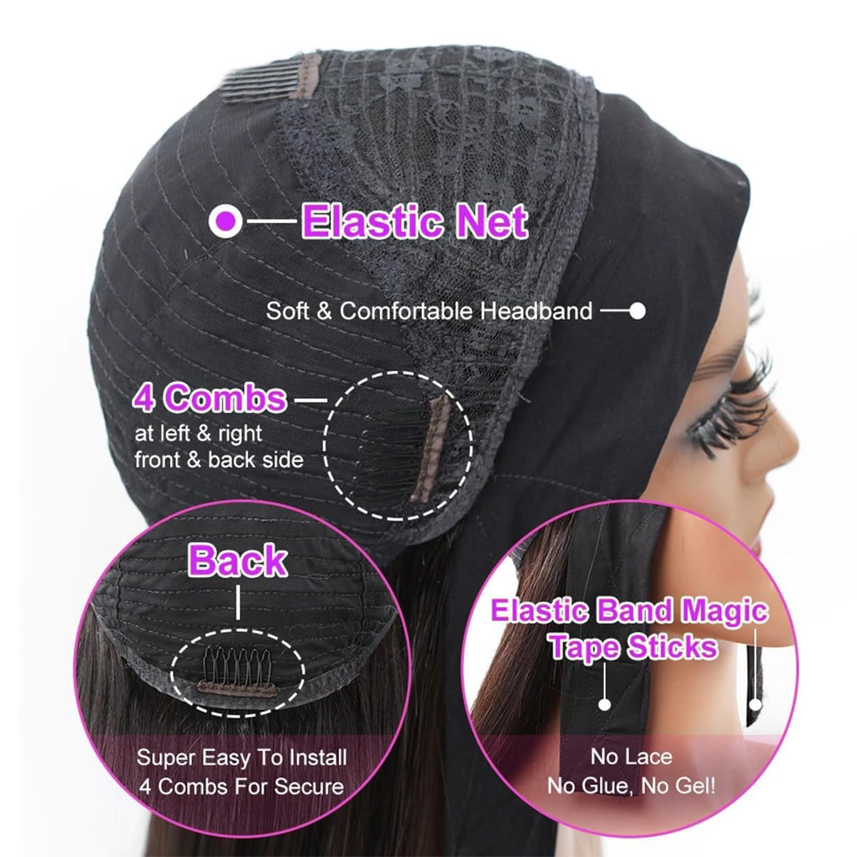 Women's Black Band Inner Buckle Synthetic Wigs Wig Short Straight Hair